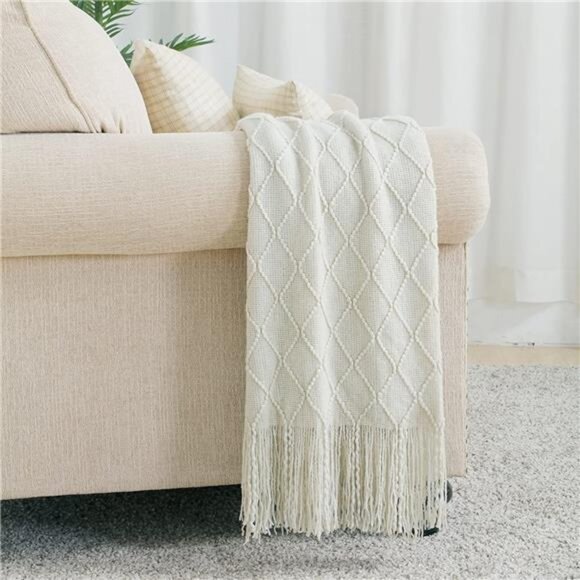 Throw Blanket Knitted Throw Textured Solid Soft Sofa Couch Cover Decorative - Picture 3 of 7